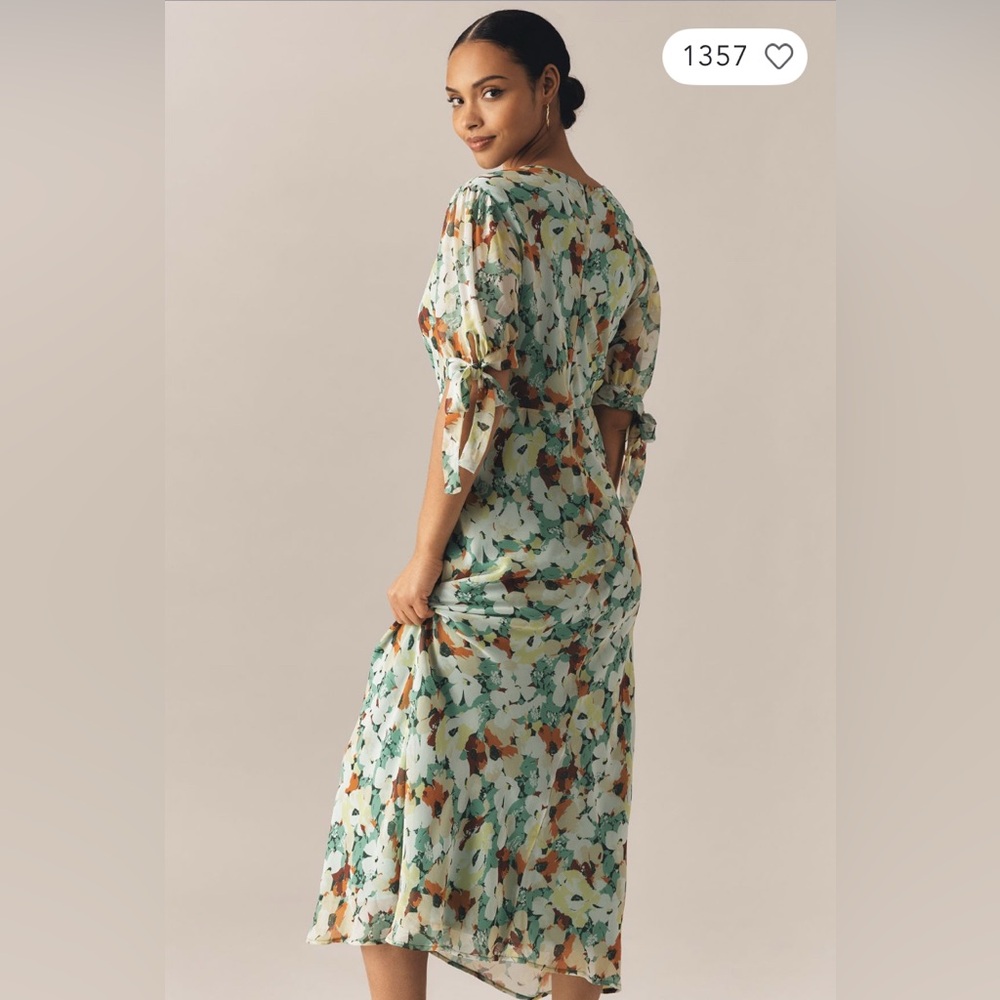 ✨ Anthropologie Short-Sleeve V-Neck Slip Midi Dress Sz 2X - Picture 3 of 9